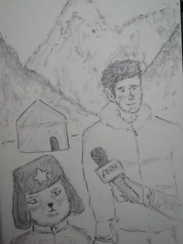 A Man and his Tibetan Fox wife being interviewed